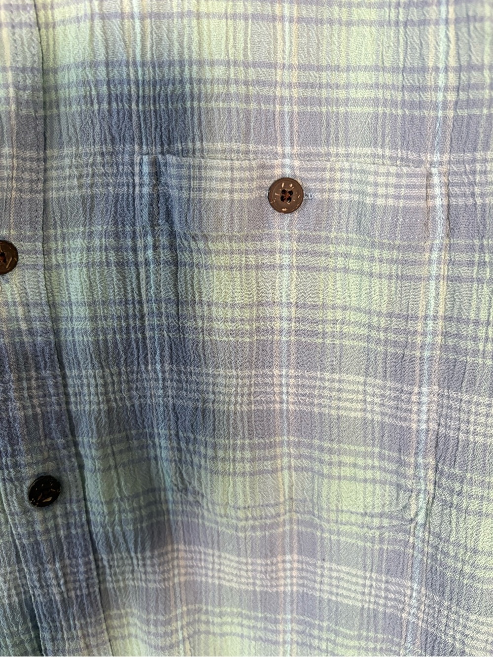 Patagonia Men’s Short-Sleeve Plaid Button-Down — Light Green & Lavender - Picture 3 of 5